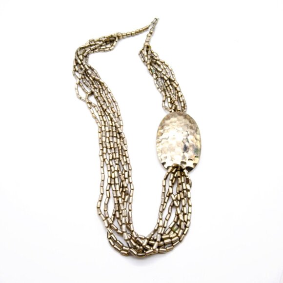Unique Vintage Silver Chain Necklace, Chunky Multi Strand with Offset Hammered - Picture 1 of 4